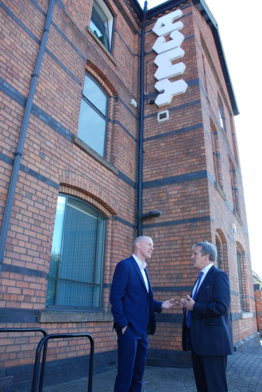 Pictures show Damian Hinds with Kieran Mullan outside the YMCA in Crewe.